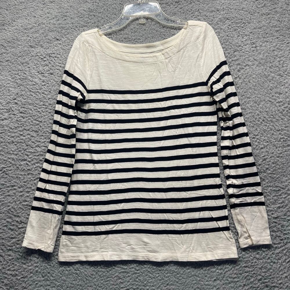 Ann Taylor LOFT Cream and Black Striped Long Sleeve Cotton Size Small